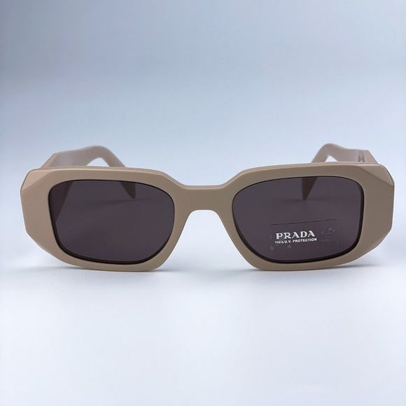 Prada PR17WS VYJ6X1 Powder Beige Brown Rectangle Unisex Sunglasses - Picture 1 of 11